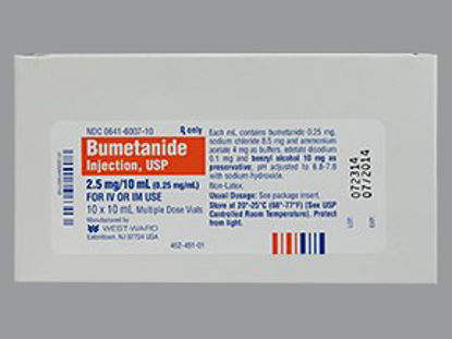 Picture of Bumetanide 0.25 mg / mL Injection Multiple Dose Vial 10 mL00641600710