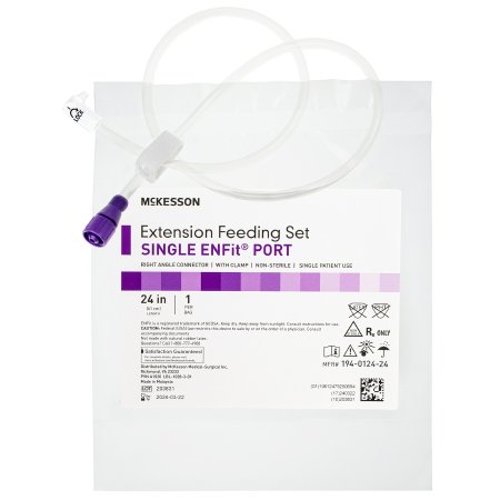 Picture of Bolus Enteral Feeding Extension Tube Set McKesson 24 Inch, EnFit, Secure Lock Right Angle Connector and Clamp, NonSterile194-0124-24