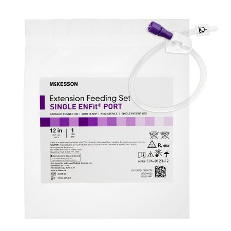 Picture of Bolus Enteral Feeding Extension Tube Set McKesson 12 Inch, Enfit, Secure Lock Straight Connector and Clamp, NonSterile194-0123-12