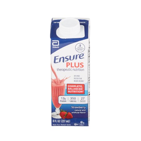 Picture of Oral Supplement Ensure® Plus Therapeutic Nutrition Strawberry Flavor Ready to Use 8 oz. Carton64907