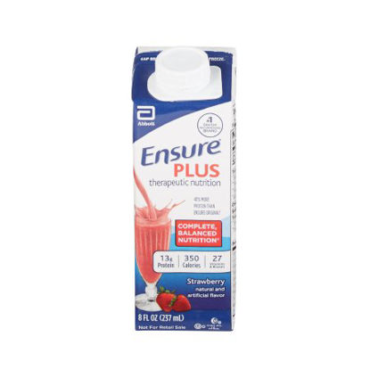 Picture of Oral Supplement Ensure® Plus Therapeutic Nutrition Strawberry Flavor Ready to Use 8 oz. Carton64907