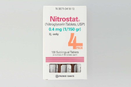 Picture of Nitrostat® Nitroglycerin 0.4 mg Tablet Bottle 25 Tablets00071041813