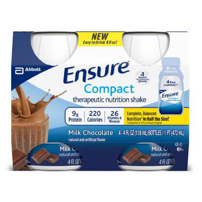 Picture of Oral Supplement Ensure® Compact Therapeutic Nutrition Shake Chocolate Flavor Ready to Use 4 oz. Bottle64362