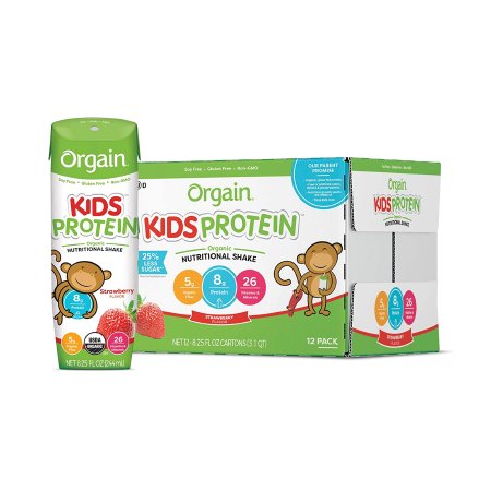 Picture of Pediatric Oral Supplement Orgain® Kids® Protein Organic Nutritional Shake Strawberry Flavor 8.25 oz. Carton Ready to Use851770003155