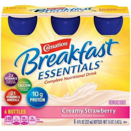 Picture of Oral Supplement Carnation® Breakfast Essentials® Creamy Strawberry Flavor Ready to Use 8 oz. Bottle12230500