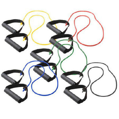 Picture of Exercise Resistance Tubing with Handles Set CanDo® Yellow / Red / Green / Blue / Black 36 Inch Length X-Light to X-Heavy Resistance10-5559