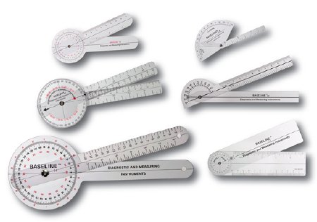 Picture of Goniometer Baseline® Transparent Plastic 0.3 X 5 X 12.5 Inch 12, 8, 6 Inch Arms, 360 & 180° Head Reads 1° Increments Inches and Centimeters12-1028