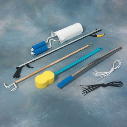 Picture of ADL Hip / Knee Equipment Kit SammonsPreston® Reacher - 26 Inch Length / Shoehorn - 24 Inch Length / Dressing Stick - 26 Inch Length / Handled Bath Sponge - 22-1/2 Inch Length / Shoelaces - 26 Inch Length212801