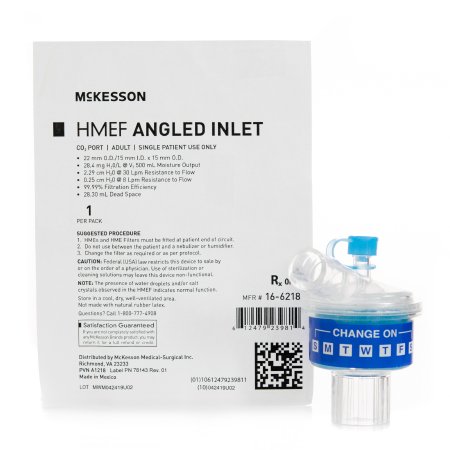 Picture of Heat and Moisture Exchanger with Filter McKesson 28.4 mg H20/L @ VT 500 mL 2.29 cm H20 @ 30 LPM, 0.25 cm H20@ 8 LPM16-6218