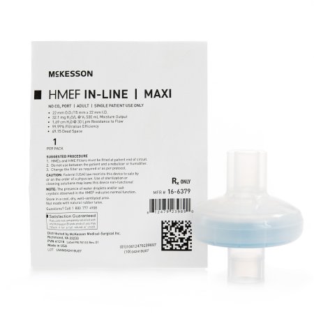 Picture of Heat and Moisture Exchanger with Filter McKesson 32.1 mg H2O/L @ VT 500 mL 1.69 cm H20 @ 30 Lpm16-6379