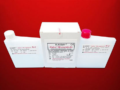 Picture of Reagent Kit K-ASSAY® Immunochemistry / Immunodiagnostic Assay Alpha1-Microglobulin For Automated Clinical Chemistry Analyzers 277 (Serum), 400 (Urine) Tests R1 Buffer: 1 X 50 mL, R2 Antibody: 1 X 50 mLKAI-056