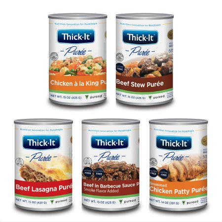 Picture of Puree Thick-It® 14 / 15 oz. Can Seasoned Chicken Patty / Beef Stew / Beef Lasagna / Beef in Barbecue Sauce / Chicken à la King Flavors Ready to Use Puree ConsistencyH331-GA800