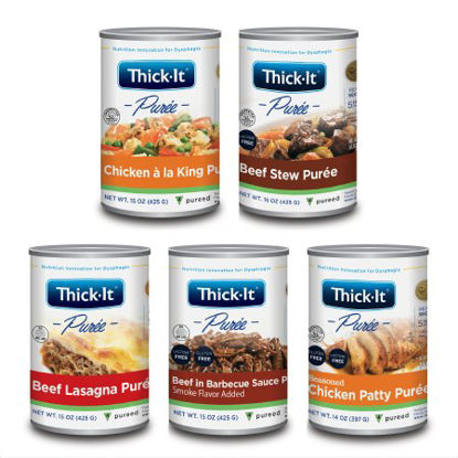 Picture of Puree Thick-It® 14 / 15 oz. Can Seasoned Chicken Patty / Beef Stew / Beef Lasagna / Beef in Barbecue Sauce / Chicken à la King Flavors Ready to Use Puree ConsistencyH331-GA800