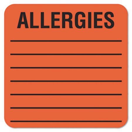Picture of Allergy Warning Labels, ALLERGIES, 2 x 2, Fluorescent Red, 500/RollTAB-40560