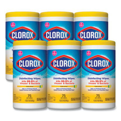 Picture of Disinfecting Wipes, 7 x 7 3/4, Crisp Lemon, 75/Canister, 6 Canisters/CartonCLO-01628