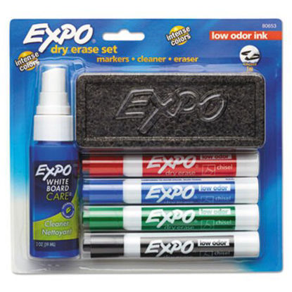 Picture of Low-Odor Dry Erase Marker Starter Set, Broad Chisel Tip, Assorted Colors, 4/SetSAN-80653
