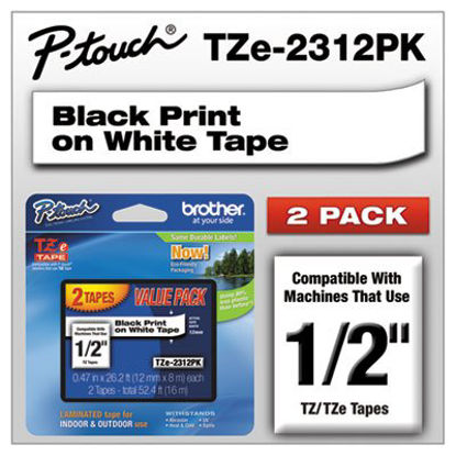 Picture of TZe Standard Adhesive Laminated Labeling Tapes, 0.47" x 26.2 ft, Black on White, 2/PackBRT-TZE2312PK