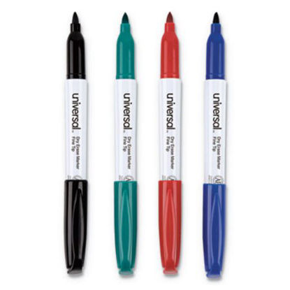 Picture of Pen Style Dry Erase Marker, Fine Bullet Tip, Assorted Colors, 4/SetUNV-43670