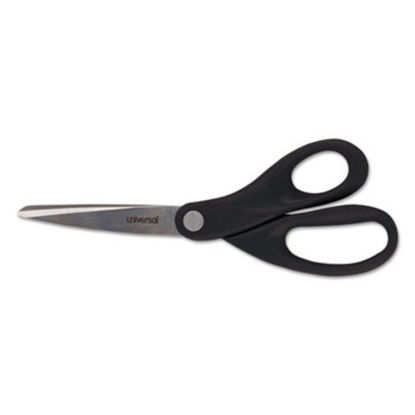 Picture of Stainless Steel Office Scissors, 8" Long, 3.75" Cut Length, Black Straight HandleUNV-92009