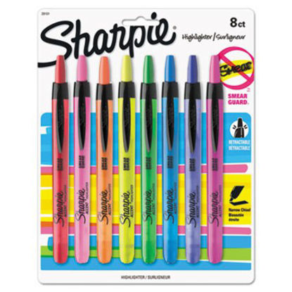 Picture of Retractable Highlighters with Storage Pouch, Assorted Ink Colors, Chisel Tip, Assorted Barrel Colors, 8/SetSAN-28101