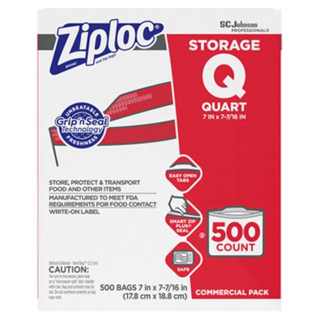 Picture of Double Zipper Storage Bags, 1 qt, 1.75 mil, 7" x 7.75", Clear, 500/BoxSJN-682256