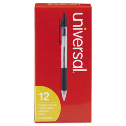 Picture of Comfort Grip Ballpoint Pen, Retractable, Medium 1 mm, Black Ink, Clear Barrel, DozenUNV-15530