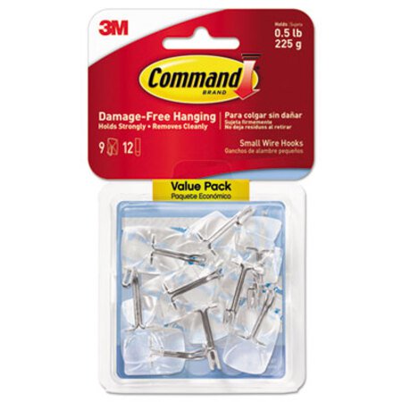 Picture of Clear Hooks and Strips, Plastic/Wire, Small, 9 Hooks with 12 Adhesive Strips per PackMMM-17067CLR9ES