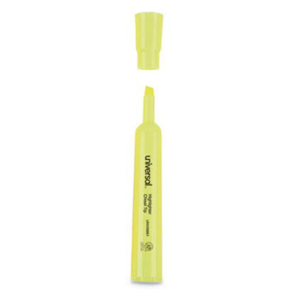 Picture of Desk Highlighters, Fluorescent Yellow Ink, Chisel Tip, Yellow Barrel, DozenUNV-08861