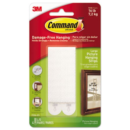 Picture of Picture Hanging Strips, Removable, 0.5" x 3.63", White, 4 Pairs/PackMMM-17206ES