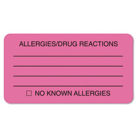 Picture of Allergy Warning Labels, ALLERGIES/DRUG REACTIONS NO KNOWN ALLERGIES, 1.75 x 3.25, Pink, 250/RollTAB-01730