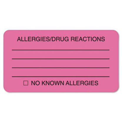 Picture of Allergy Warning Labels, ALLERGIES/DRUG REACTIONS NO KNOWN ALLERGIES, 1.75 x 3.25, Pink, 250/RollTAB-01730