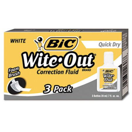 Picture of Wite-Out Quick Dry Correction Fluid, 20 mL Bottle, White, 3/PackBIC-WOFQD324