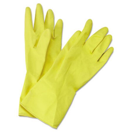 Picture of Flock-Lined Latex Cleaning Gloves, Medium, Yellow, 12 PairsBWK-242M