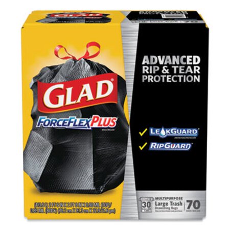 Picture of ForceFlexPlus Drawstring Large Trash Bags, 30 gal, 1.05 mil, 30" x 32", Black, 70/BoxCLO-70358