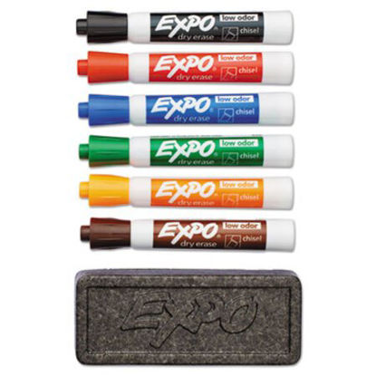 Picture of Low-Odor Dry Erase Marker and Organizer Kit, Broad Chisel Tip, Assorted Colors, 6/SetSAN-80556