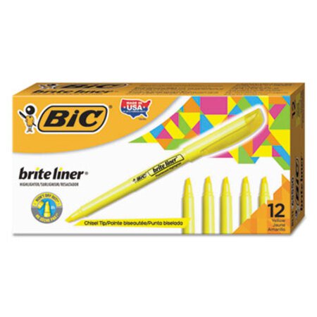 Picture of Brite Liner Highlighter, Fluorescent Yellow Ink, Chisel Tip, Yellow/Black Barrel, DozenBIC-BL11YW