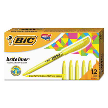 Picture of Brite Liner Highlighter, Fluorescent Yellow Ink, Chisel Tip, Yellow/Black Barrel, DozenBIC-BL11YW