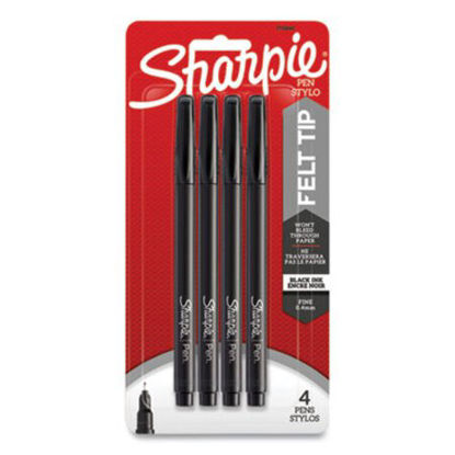 Picture of Water-Resistant Ink Plastic Point Pen, Stick, Fine 0.4 mm, Black Ink, Black/Gray Barrel, 4/PackSAN-1742661