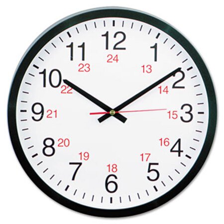 Picture of 24-Hour Round Wall Clock, 12.63" Overall Diameter, Black Case, 1 AA (sold separately)UNV-10441