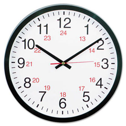 Picture of 24-Hour Round Wall Clock, 12.63" Overall Diameter, Black Case, 1 AA (sold separately)UNV-10441