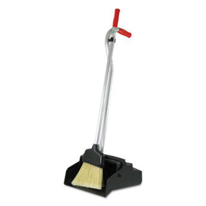 Picture of Ergo Dustpan With Broom, 12 Wide, Metal w/Vinyl Coated Handle, Red/SilverUNG-EDPBR
