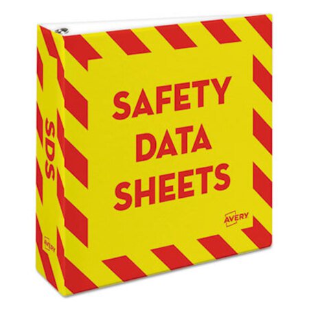 Picture of Heavy-Duty Preprinted Safety Data Sheet Binder, 3 Rings, 3" Capacity, 11 x 8.5, Yellow/RedAVE-18952