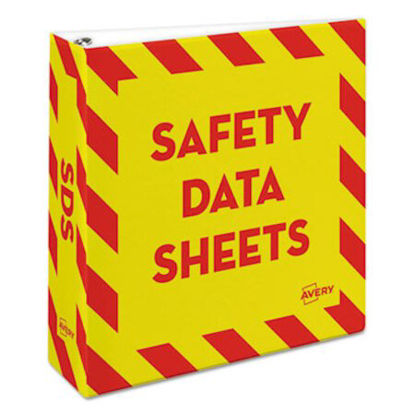 Picture of Heavy-Duty Preprinted Safety Data Sheet Binder, 3 Rings, 3" Capacity, 11 x 8.5, Yellow/RedAVE-18952
