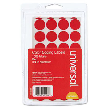 Picture of Self-Adhesive Removable Color-Coding Labels, 0.75" dia., Red, 28/Sheet, 36 Sheets/PackUNV-40103
