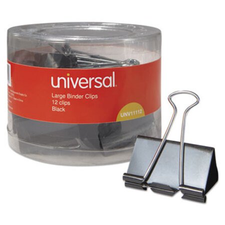 Picture of Binder Clips in Dispenser Tub, Large, Black/Silver, 12/PackUNV-11112