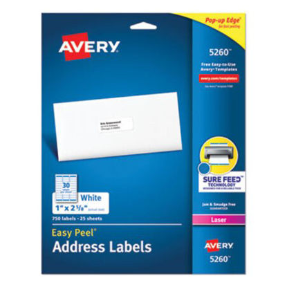 Picture of Easy Peel White Address Labels w/ Sure Feed Technology, Laser Printers, 1 x 2.63, White, 30/Sheet, 25 Sheets/PackAVE-5260