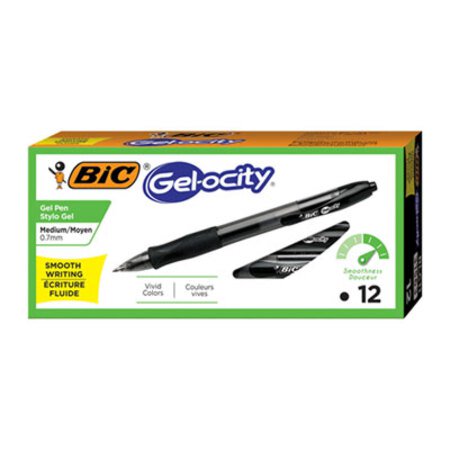 Picture of Gel-ocity Gel Pen, Retractable, Medium 0.7 mm, Black Ink, Translucent Black Barrel, DozenBIC-RLC11BK