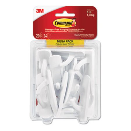 Picture of General Purpose Hooks, Medium, 3 lb Cap, White, 20 Hooks and 24 Strips/PackMMM-17001MPES