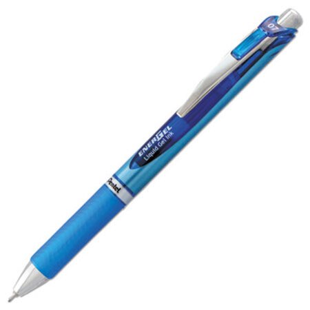 Picture of EnerGel RTX Gel Pen, Retractable, Medium 0.7 mm Needle Tip, Blue Ink, Blue/Gray BarrelPEN-BLN77C