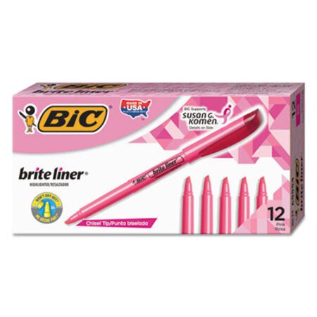 Picture of Brite Liner Highlighter, Fluorescent Pink Ink, Chisel Tip, Pink/Black Barrel, DozenBIC-BL11PK
